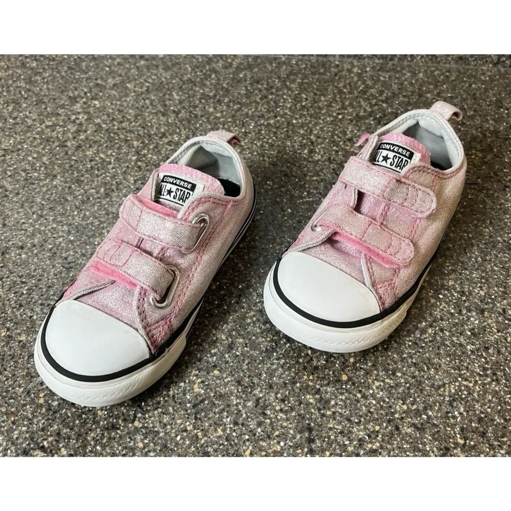 Converse All Star Pink Glitter Canvas Sneaker Toddler Girls Sz 9 Low Top Snap On